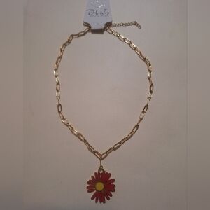 Oak & Ivy Boutique Gold Tone Flower Paperclip Necklace 16-19.25" NWT
